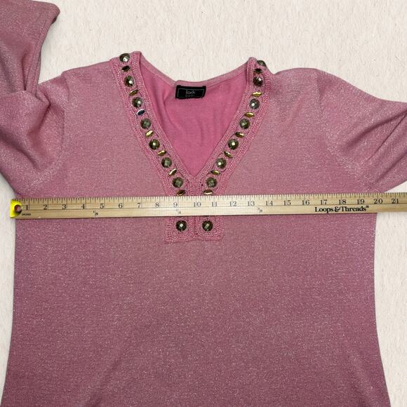 Lark Lane Pink Shimmer Knit Embellished Top Size M – Beaded Fairy Boho Y2K Glam - Picture 9 of 10